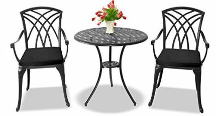 Centurion Supports OSHOWA Garden & Patio Table & 2 Large Chairs with Armrests Cast Aluminium Bistro Set