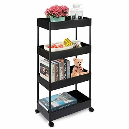 Storage Trolley Cart 4-Tier Storage Cart Rolling Cart Plastic Utility Cart Multi-purpose Trolley Organizer Cart with Casters Organizer Trolley on