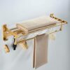Towel Rack Wall Mounted Towel Holder Adhesive Towel Shelf with Hook No Drill Folding Space Aluminum For Bathroom Toilet,gold,50cm