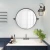 Black Pivot Round Mirror 30 Inch Circle Metal Framed Farmhouse Bathroom Mirror Tilting Beveled Vanity Mirrors for Wall