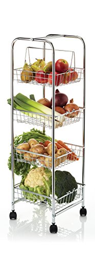 KitchenCraft Kitchen Trolley on Wheels with 4 Removable Vegetable Storage Baskets, Chrome Plated Metal, Silver
