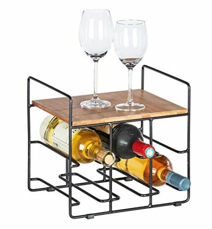 Wenko Loft Wine Rack for 6 Bottles - Bottle Rack, Wine Rack with Storage Rack, Bamboo, 30 x 27.5 x 24 cm, Brown