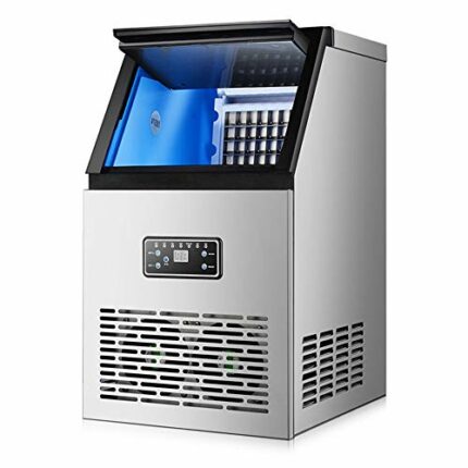 JFJL Commercial Ice Machine 130Lbs/24H with 25Lbs Storage,40 Ice Cubes Ready in 12-18 Mins Freestanding Large Stainless Steel Ice Maker for Resta
