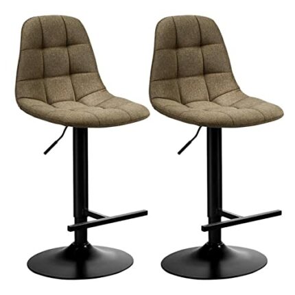 DINGZZ Set of 2 Adjustable Bar Stools Swivel Counter Height Linen Chairs with Back (Color : D, Size : Light Grey)
