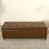 Button-Tufted Leather Storage Bench,Space-Saving Entryway Bench For Living Room Bedroom End Of Bed,Rectangle Upholstered,Light Brown,60X40X45Cm