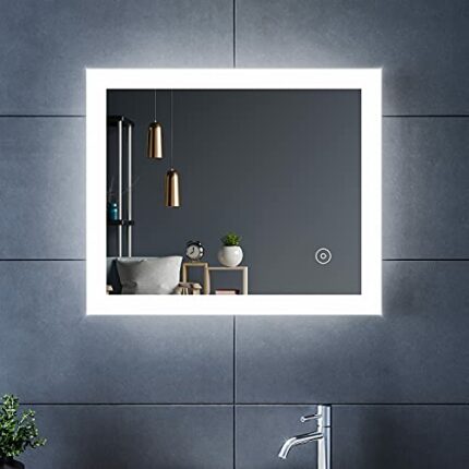 ELEGANT 600x500mm Bathroom Mirror With Lights, Horizontal Vertical/Sensor Switch LED Illuminated Bath Vanity Wall-Mounted Mirrors