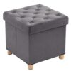BRIAN & DANY Folding Storage Ottoman with Wood Legs, Velvet Footstools Cube for Living Room and Bedroom, 40x 40x 40 cm, Pink