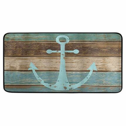 Aslsiy Retro Wooden Board Anchor Kitchen Rug Sea Ocean Kitchen Mat Area Rug Marine Nautical Floor Mat Welcome Non Slip Rug for Kitchen Home Decor
