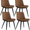 dining chair Kitchen Dining Room Furniture Chairs Set Of 4 Dining Chairs With Metal Feet And Backrests PU Leather Seats Suitable For Kitchen Dini
