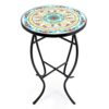 VONLUCE Mosaic Side Table and Plant Stand, 53.5cm Round Side Table with 36cm Ceramic Tile Top, Indoor and Outdoor Accent Table, Outdoor Patio Bis
