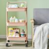 BHVXW Kitchen furniture Multi-Layer Steel Frame Wood Partition Multifunction Organizer Cart With Wheels Kitchen trolley (Color : A, Size : 3-Tier
