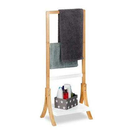 Relaxdays Bamboo Coat Rack with Clothes Rail and Shoe Shelf, Decorative Wardrobe Stand, HWD: 160 x 75 x 45 cm, Natural, One Size