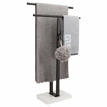NearMoon Standing Towel Rack, Freestanding 2-Tier Towel Holder with Marble Base for Bathroom, Pool, SUS304 Stainless Steel with Hooks (Matte Blac