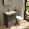 VeeBath Cyrenne High Gloss Anthracite Grey Floor Standing WC Back to Wall BTW Toilet Cabinet with Open Access Cistern Unit - 500mm
