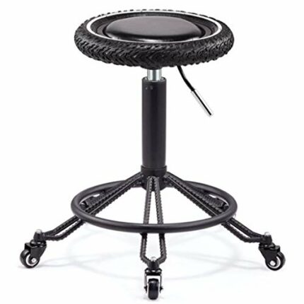 LUKEO Industrial Metal Finish 360° Swivel Adjustable Height PU Upholstered Seat Assembled Pub Home