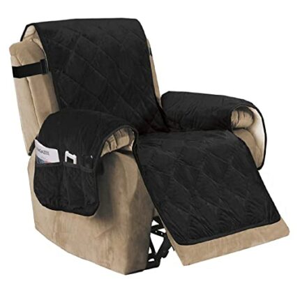 MGrow in Style Luxury Velvet Plush Large Width Recliner Chair Cover with Straps Three Pockets, Dog Couch Covers for Armchair Seat Width Up to 28"