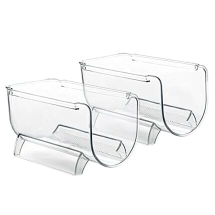 Heshebuy Set of 2 Bottle Racks, Fridge Organiser Bottle Rack, Stackable Wine Rack Bottle Holder Made of Plastic