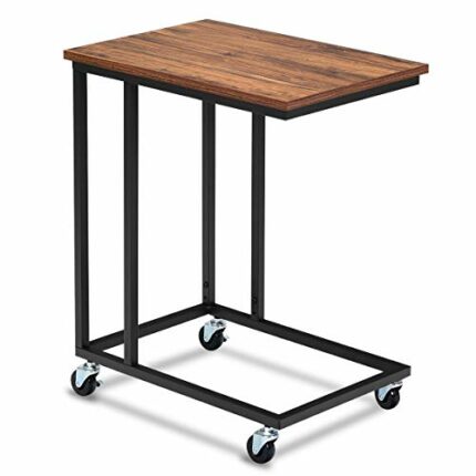 Multigot End Side Table, Industrial Mobile Bedside Table, C-Shaped Narrow Snack Coffee Tea Tables for Living Room Bedroom and Office (With Wheels