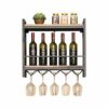 EYLINK Vintage Wine Racks Wall-Mounted, Kitchen Bar Unit Floating Shelves Rustic Wood Board Wine Bottle Holder Metal Iron Wine Glass Rack Goblet
