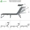 VOUNOT Folding Sun Loungers Set of 2, Sunbed with Adjustable Backrest & Sunshade for Garden, Beach, Patio, Pool, Camp, Load 110 kg, Grey