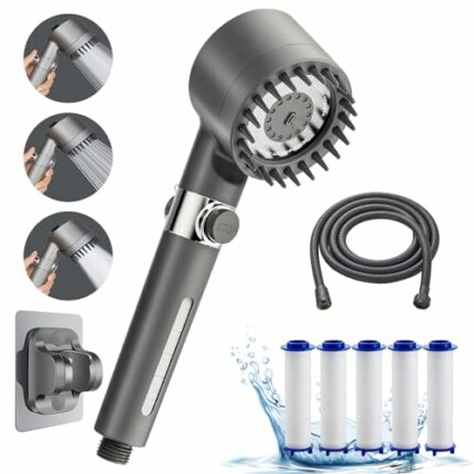 LIIGOU Handheld Shower Head with On Off Switch Massager Filter High Pressure with Hose 1.5M Multifunction Water Saving Spray with 3 Modes for Adu