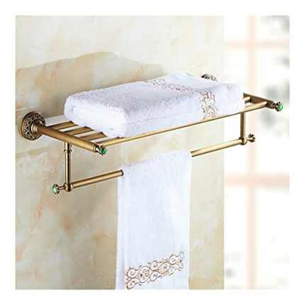 HIGOH Towel Racks, Towel Rail for Bathroom,Bathroom Shelves Wall Mounted Hand Towel Holder/Bars,Bath Towel Carved Holder 2-Tier Brass Bathroom Ac