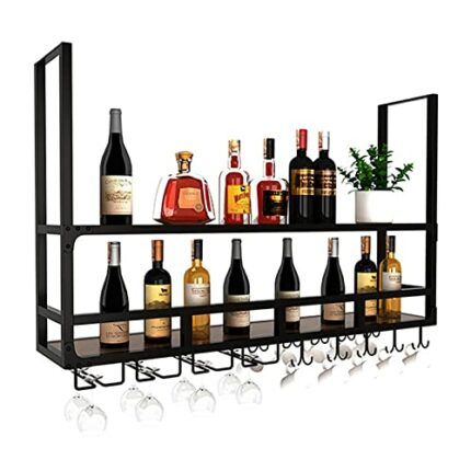 EYLINK Ceiling Wine Rack, Hanging Wine Rack With Glass Holder And Shelf, Wall-mounted Wine Racks, Ceiling Mounted Hanging Wine Bottle Holder, Win
