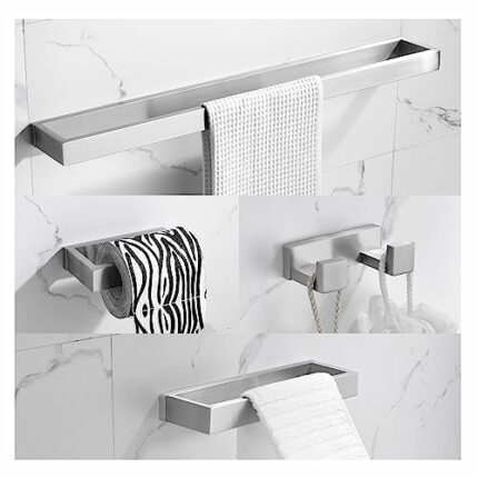 TNOMS Brushed Bathroom Hardware Accessories Set 4 Pcs Stainless Steel Wall Mounted Towel Bar Set, 23.6 Inch Towel Rack Set