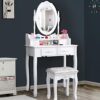 Centro Dressing table With Oval Mirror & 4 Drawer Stool Set Makeup Vanity Table, Cosmetic Bedroom Dresser Make Up Desk For Bedroom Furniture