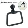 WMLBK ABS Vacuum Square Hand Towel Ring Holder-PVC Hand Towel Ring Accessories Wall Mounted For Kitchen,Bathroom (Black)