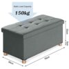 BRIAN & DANY Ottoman Storage Box with 4 Wood Legs, Linen Foot Stool, Footstools for Living Room, Gray, 76 x 38 x 38 cm