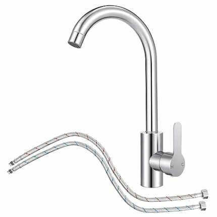 LifHap Kitchen Sink Mixer Tap with Hoses - Stainless Steel 360° Monobloc Single Lever Swivel Spout,High Arc Mono Basin Faucet,with 1/2'' Female f