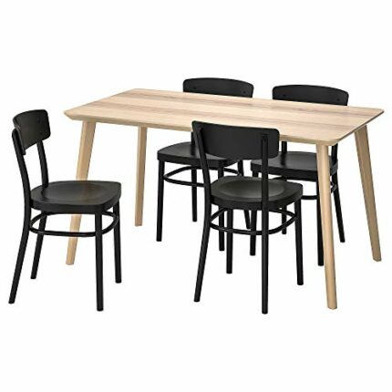 Ikea IDOLF/LISABO table and 4 chairs, 140x78 cm, ash veneer/black