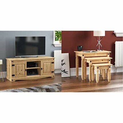 Amazon Brand - Movian Corona TV Cabinet, 2 Door 1 Shelf, Solid Pine Wood, 51 x 120 x 40 cm & Movian Corona Nest Of Tables, Solid Pine Wood