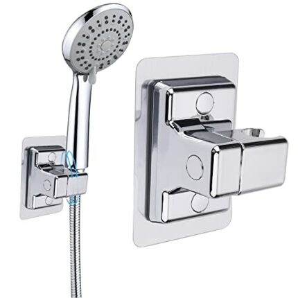 Thinp Shower Head Holder, 360° Adjustable Holder Strong Paste Bracket Universal Wall Mount Replacement Removable Suction Cup Bathroom, Silver (Th