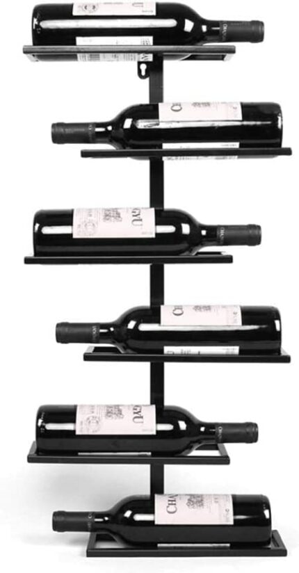 Wall Wine 6 Bottles Rack Holder, Wall Mounted Wine Bottles Organiser Storage Shelves for Bar,Kitchen,Restaurant -Black