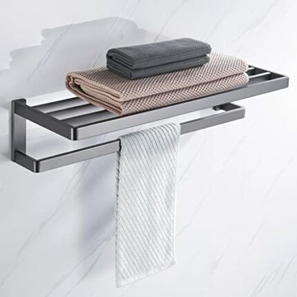 HIGOH Towel Rack High-End Towel Rack,Light Brushed Stainless Steel Simple Bath Towel Shelf Wall Mount,Bathroom Rack Hardware Bathroom Hardware