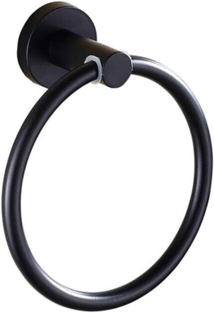 RAKUTE 1pc Stainless Steel Black Towel Holder, Towel Ring, Round Wall Mounted Towel Rack, Towel Shelf Bathroom Accessories Bathroom Ring