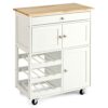 WALNUT Rolling Kitchen Island Serving Cart Storage Cabinet W/Wine Rack Kitchen Furniture (Color : D, Size : Light Grey)