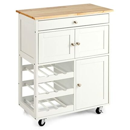 WALNUT Rolling Kitchen Island Serving Cart Storage Cabinet W/Wine Rack Kitchen Furniture (Color : D, Size : Light Grey)
