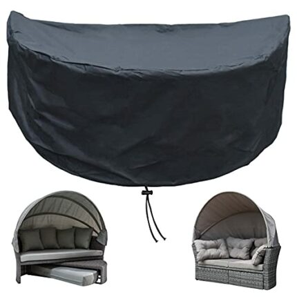KEKAFU Half Round Garden Day Bed Covers, 420D Day Bed Cover Semicircle Waterproof, Rattan Day Bed Cover with Drawstring and Adjustable Shoulder S