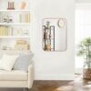 AOAOPQ 17x26 inch Rose Gold Aluminium Steel Metal Framed Bathroom Mirror for Wall Mounted Rounded Rectangular Bathroom Vanity Mirror