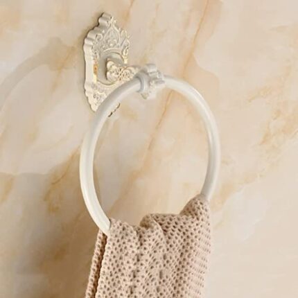 RAKUTE Bathroom Towel Ring, Ivory White Towel Bathroom Towel Rack, Bathroom Hand Towel Holder Round Towel Hanger Wall Mount Bathroom Ring