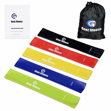 Geez Fitness Resistance Bands Loop Set of 5 bands for Women and Men, Fitness, Mobility, Strength Training Body & Injury Rehab, Glutes, Thighs, Le