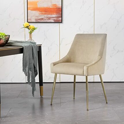 Devion Furniture Bestas Dining, Single Chair, Beige Velvet