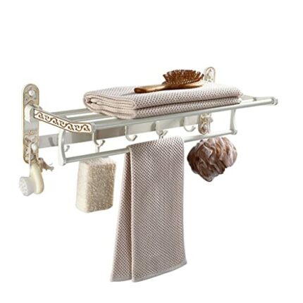 HIGOH Towel Racks, Bathroom Towel Rack Wall Mounted Towel Holder,Carved Folding Bath Towel Rack,Space Aluminum European Towel Bar,European Bathro
