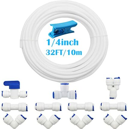 CESFONJER RO Water Filter Fitting, 1/4" Pushfit Straight Connector for Water Pipe (Y+T+I+L Type Combo + Shut-Off Valve), 10 Metres of 1/4" / 6.3m