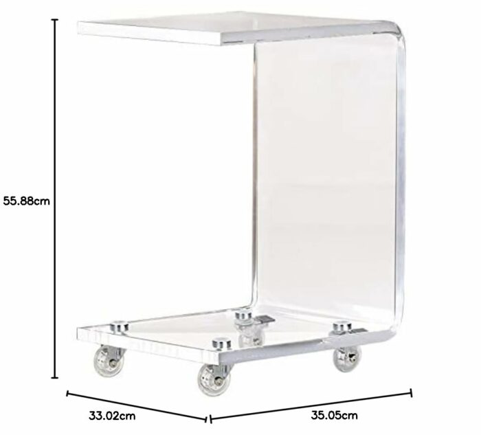ONELUX Mobile C Shaped End Table,Acrylic Sofa Side Table, Snack Table On Wheels,Clear Rolling Table