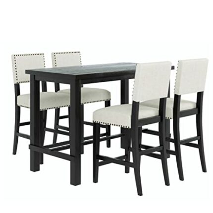 DINGZZ 5 Piece Counter Height Dining Table Set Black Table And 4 Chairs Furniture In Beige