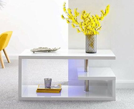 GFW Polar LED Coffee Shelves Table With Undershelf Display, Media Accessories Storage, Living Room, Home Furniture, White, Engineered Wood, 100 x